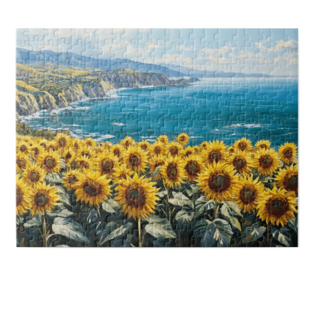 Sonnenblumen mit Blick auf die Ozeanmalerei Puzzle (Von Creator hochgeladen)