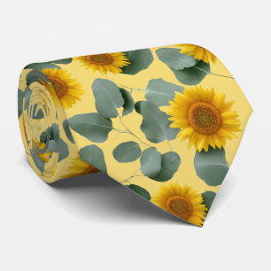 Sonnenblumen mit Eukalyptusblätter-Muster Krawatte