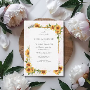 Sonnenblumen mit Goldrahmen Hochzeit Einladung