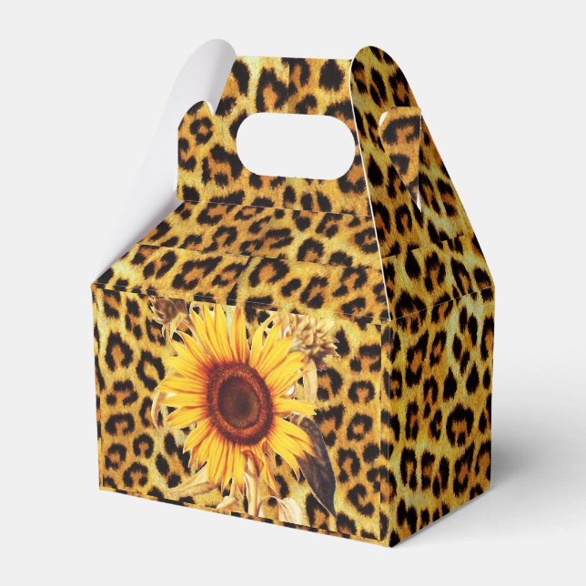 SONNENBLUMEN MIT LEOPARD FUR BOW SOMMER PARTY GESCHENKSCHACHTEL (Vorderseite)