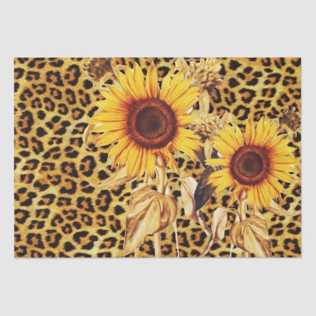SONNENBLUMEN MIT LEOPARD FUR BOW SOMMER PARTY SEIDENPAPIER (Vorderseite)