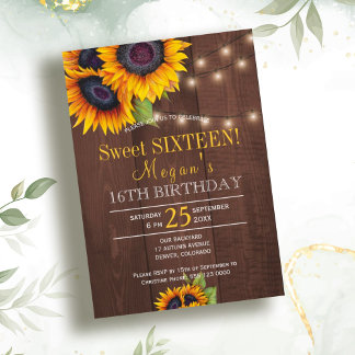 Sonnenblumen mit Lichterketten chic rustikales 16 Einladung