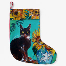 SONNENBLUMEN MIT SCHWARZEM CAT IM BLAUEN TÜRKIS KLEINER WEIHNACHTSSTRUMPF