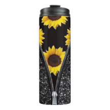 Sonnenblumen mit schwarzem Glitzer im Zipper-Desig