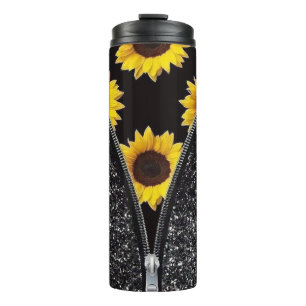 Sonnenblumen mit schwarzem Glitzer im Zipper-Desig Thermosbecher