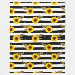 Sonnenblumen mit schwarzen und weißen horizontalen fleecedecke