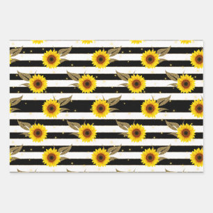 Sonnenblumen mit schwarzen und weißen horizontalen geschenkpapier set