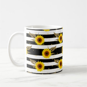 Sonnenblumen mit schwarzen und weißen horizontalen kaffeetasse