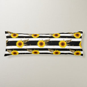Sonnenblumen mit schwarzen und weißen horizontalen seitenschläferkissen