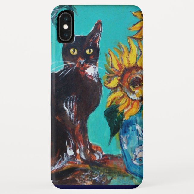 SONNENBLUMEN MIT SCHWARZER KATZE IN BLAUEM TURQUOI Case-Mate iPhone HÜLLE (Rückseite)