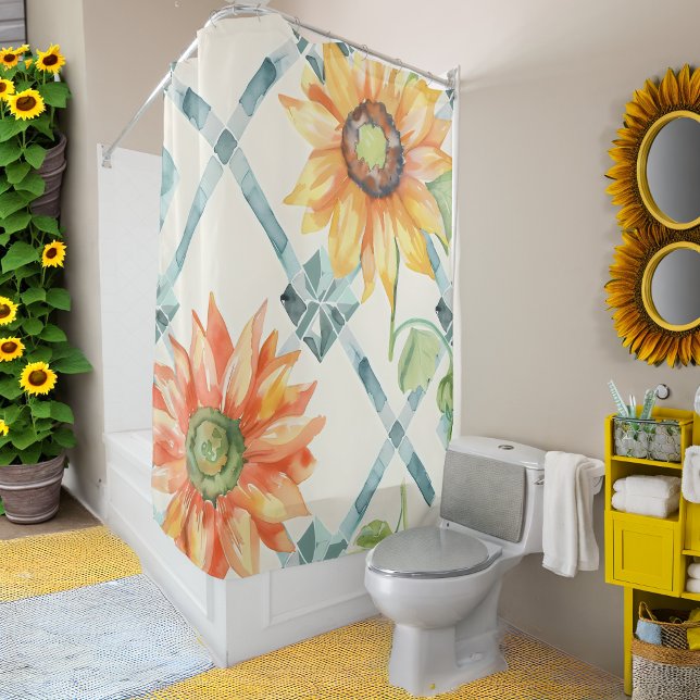 Sonnenblumen Moderne bedrückte Blumen Duschvorhang (Von Creator hochgeladen)