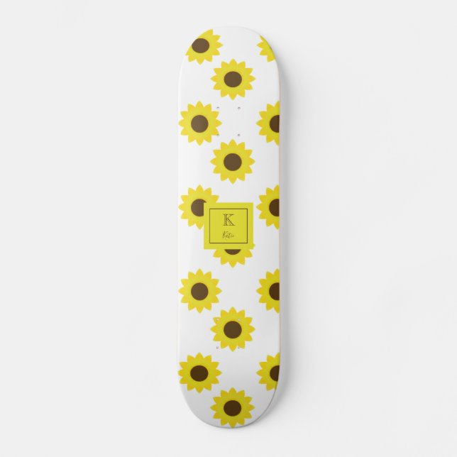 Sonnenblumen Monogram Hand Lettering Blumenchic Skateboard (Vorderseite)