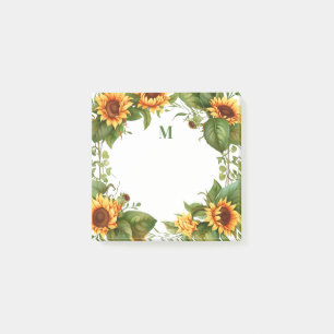 Sonnenblumen-Monogramm Aquarell Post-it Klebezettel