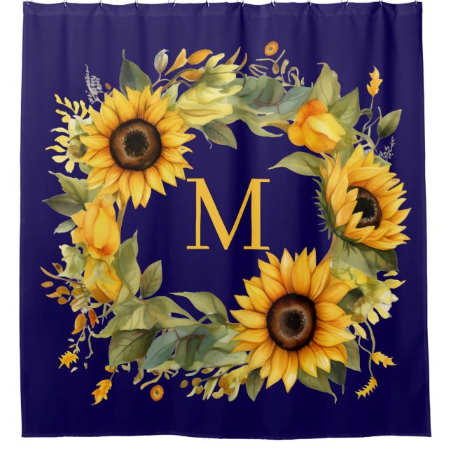 Sonnenblumen Monogramm Duschvorhang (Vorderseite)