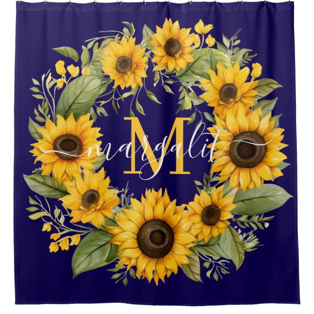 Sonnenblumen Monogramm Duschvorhang (Vorderseite)