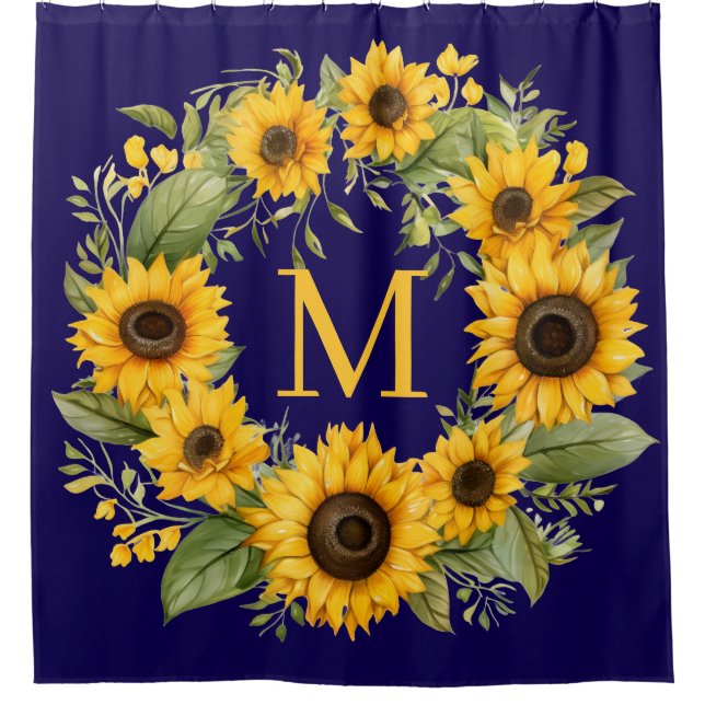 Sonnenblumen Monogramm Duschvorhang (Vorderseite)