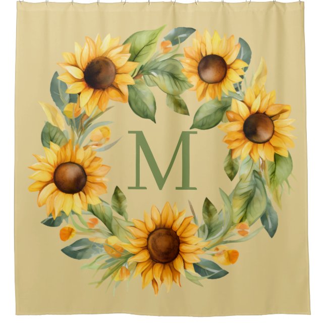 Sonnenblumen-Monogramm-Duschvorhang Duschvorhang (Vorderseite)