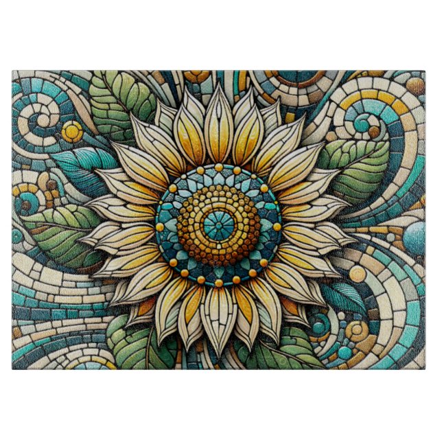 Sonnenblumen-Mosaik aus Glas Schneidebrett (Vorderseite)