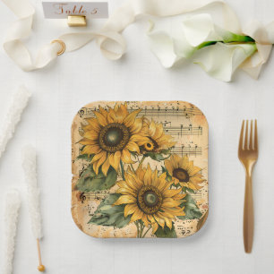 Sonnenblumen - Musikblatt Pappteller