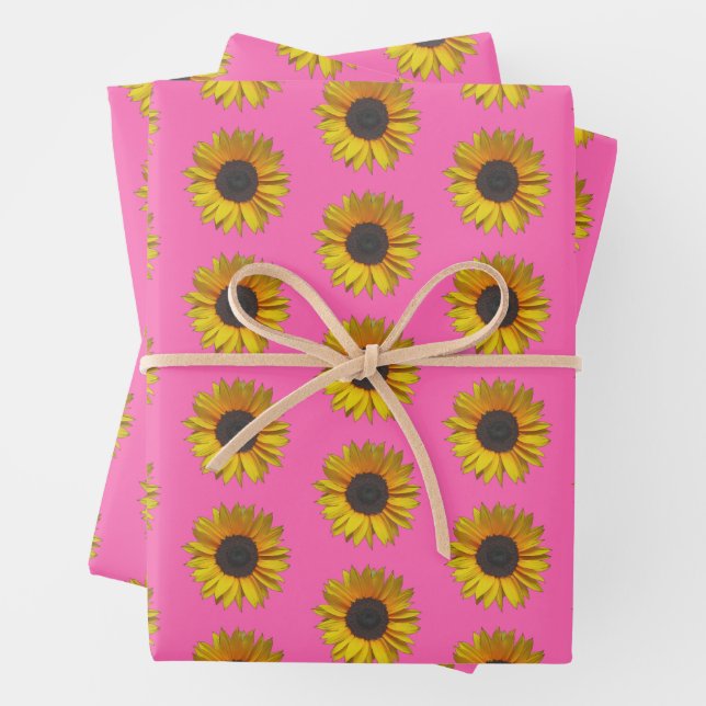 Sonnenblumen-Muster auf heiß rosa Geschenkpapier Set (Beispiel)