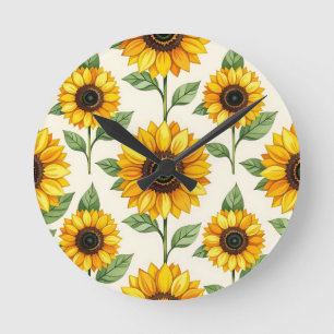 Sonnenblumen-Muster nahtlos in hellgelb Runde Wanduhr