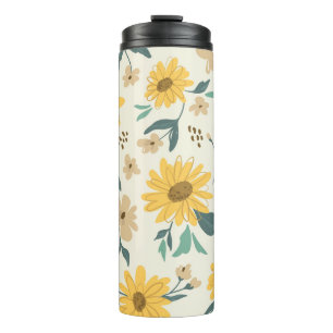 Sonnenblumen nahtlos Muster. Gelber Schwanz mit Thermosbecher