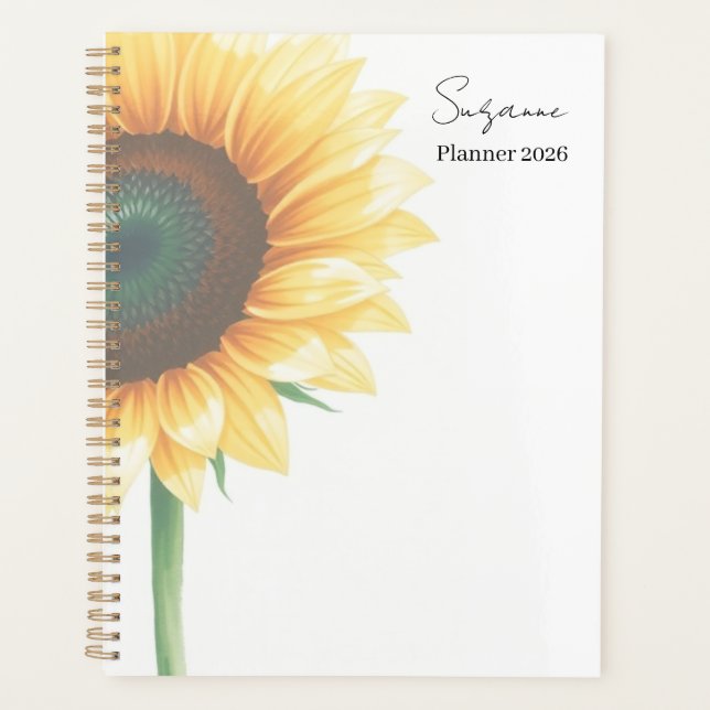 Sonnenblumen-Name Personalisierter 2026 Planer (Vorderseite)