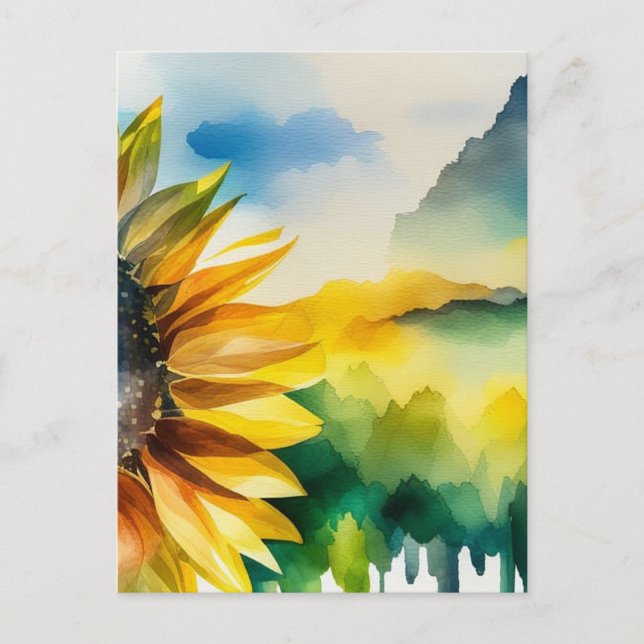 Sonnenblumen, natürliche Landschaft, Aquarellkunst Postkarte (Vorderseite)