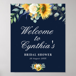 Sonnenblumen Navy-Blau-Brautparty-Willkommensschil Poster