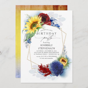 Sonnenblumen Navy Blue Burgundy Red Birthday Party Einladung