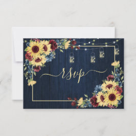 Sonnenblumen Navy Blue Burgundy Wood Floral UAWG RSVP Karte