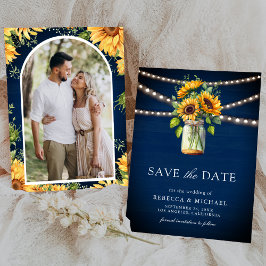 Sonnenblumen Navy Blue Mason Jar Foto Hochzeit Save The Date