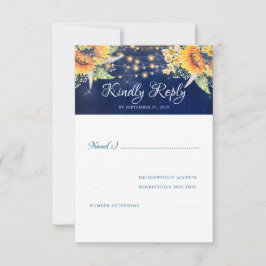 Sonnenblumen Navy Blue Rustic Wedding RSVP Karte