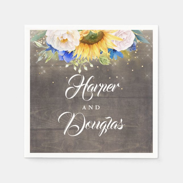 Sonnenblumen Navy Blue und White Hochzeit im Herbs Serviette (Vorderseite)