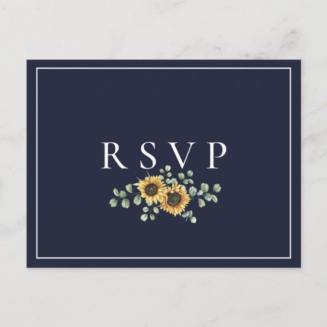 Sonnenblumen Navy Blue Wedding RSVP Song Anfrage Einladungspostkarte (Vorderseite)