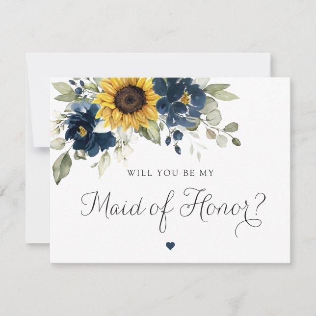 Sonnenblumen Navy Blue Wedding Trauzeugin Card Einladung (Vorderseite)