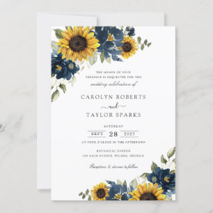 Sonnenblumen Navy Blumen Blumen Grüne Hochzeit Einladung