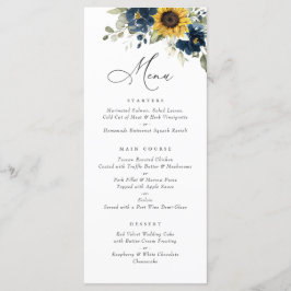 Sonnenblumen Navy Blumengrün Hochzeitsmenü Menükarte