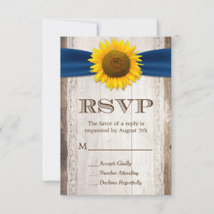 Sonnenblumen Navy Ribbon Spitze Rustikale Barn Hol RSVP Karte