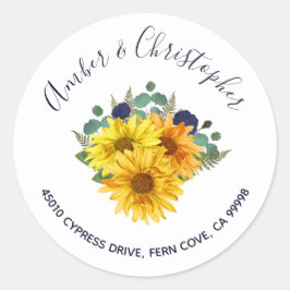 Sonnenblumen Navy Rose Hochzeitadresse Umschlag Au Runder Aufkleber