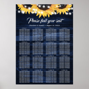 Sonnenblumen-Navyblau-Hochzeit Sitzordnung 16 Poster