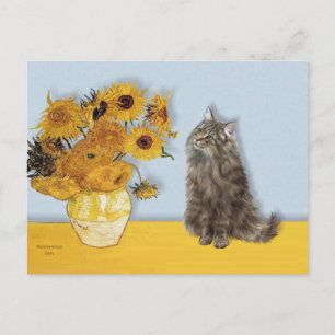 Sonnenblumen - Norwegische Waldkatze Postkarte