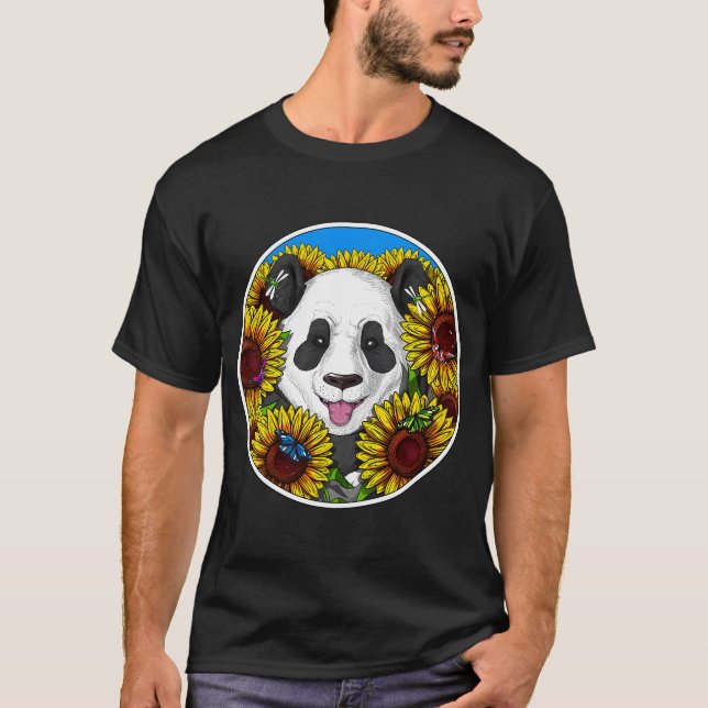 Sonnenblumen Panda Bär T-Shirt (Vorderseite)