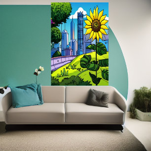 Sonnenblumen, Park und Stadt AI Art Poster