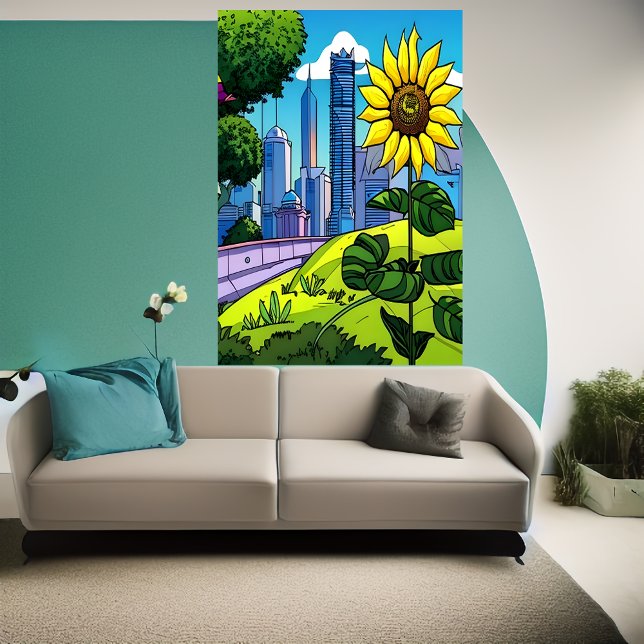 Sonnenblumen, Park und Stadt | AI Art Poster (Von Creator hochgeladen)