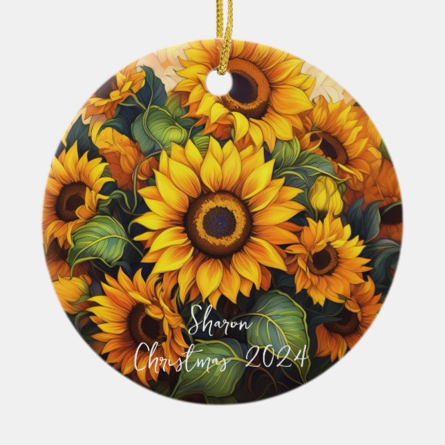 Sonnenblumen Personalisierte Einrichtung Keramik Ornament (Vorne)