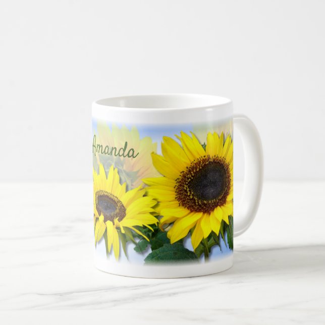 Sonnenblumen Personalisierter Eigener Text Kaffeetasse (VorderseiteRechts)
