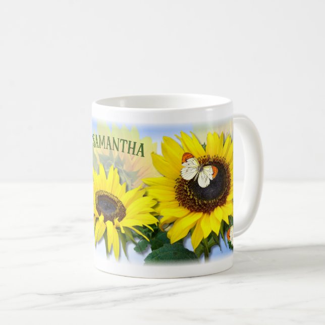 Sonnenblumen Personalisierter Text Kaffeetasse (VorderseiteRechts)