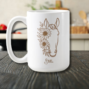 Sonnenblumen-Pferd-Linienkunst-Porträt Kaffeetasse