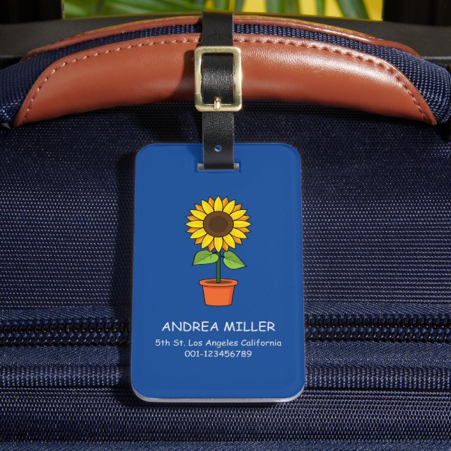 Sonnenblumen-Pflanze in Pot Personalize Gepäckanhänger (Vorderseite Insitu 2)